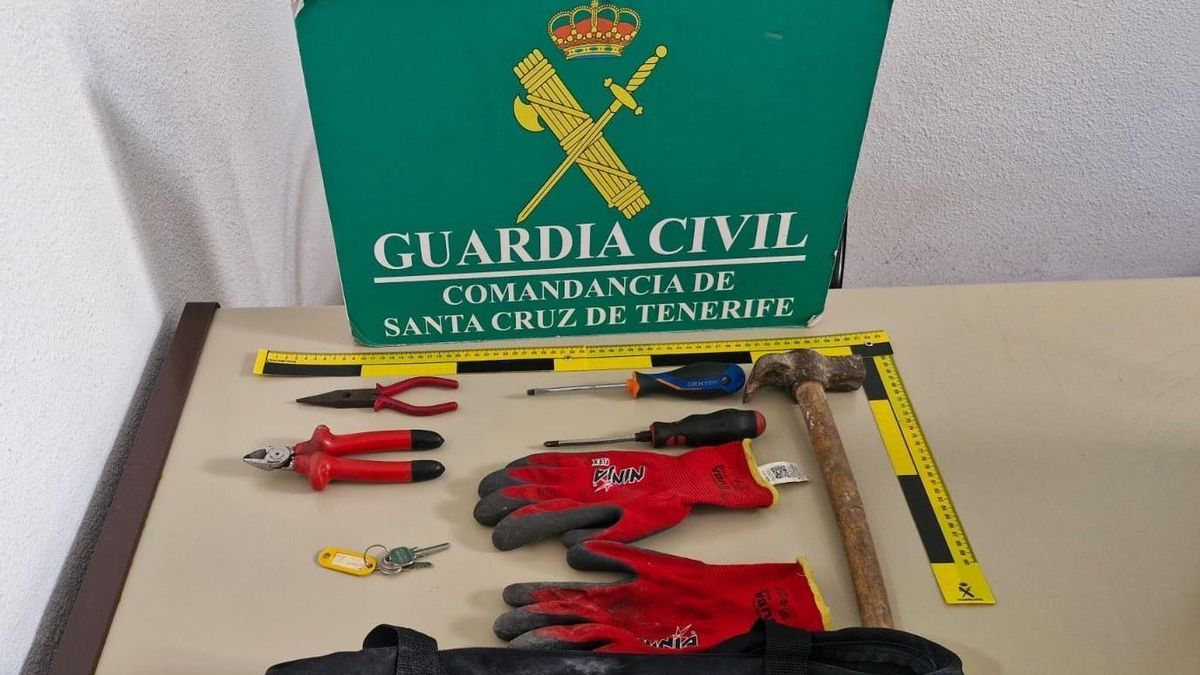 Herramientas incautadas al presunto ladrón en el momento de su detención.