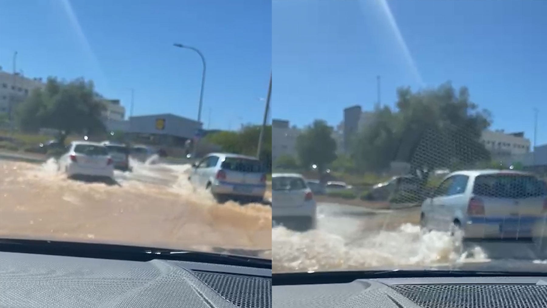 La fractura de una tubería provoca una gran fuga de agua y el caos circulatorio en los accesos a Palma