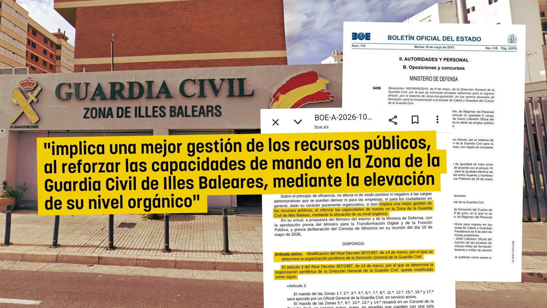 Baleares asciende en la Guardia Civil: dejará de ser Comandancia y pasará a ser Zona bajo mando de un general
