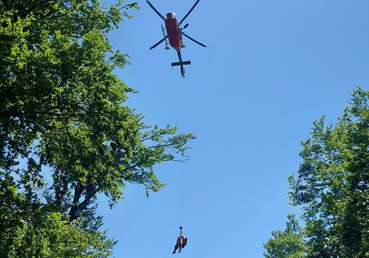 Rescatado en helicóptero un motorista en Burgos tras sufrir una caída en una zona de difícil acceso de Las Merindades