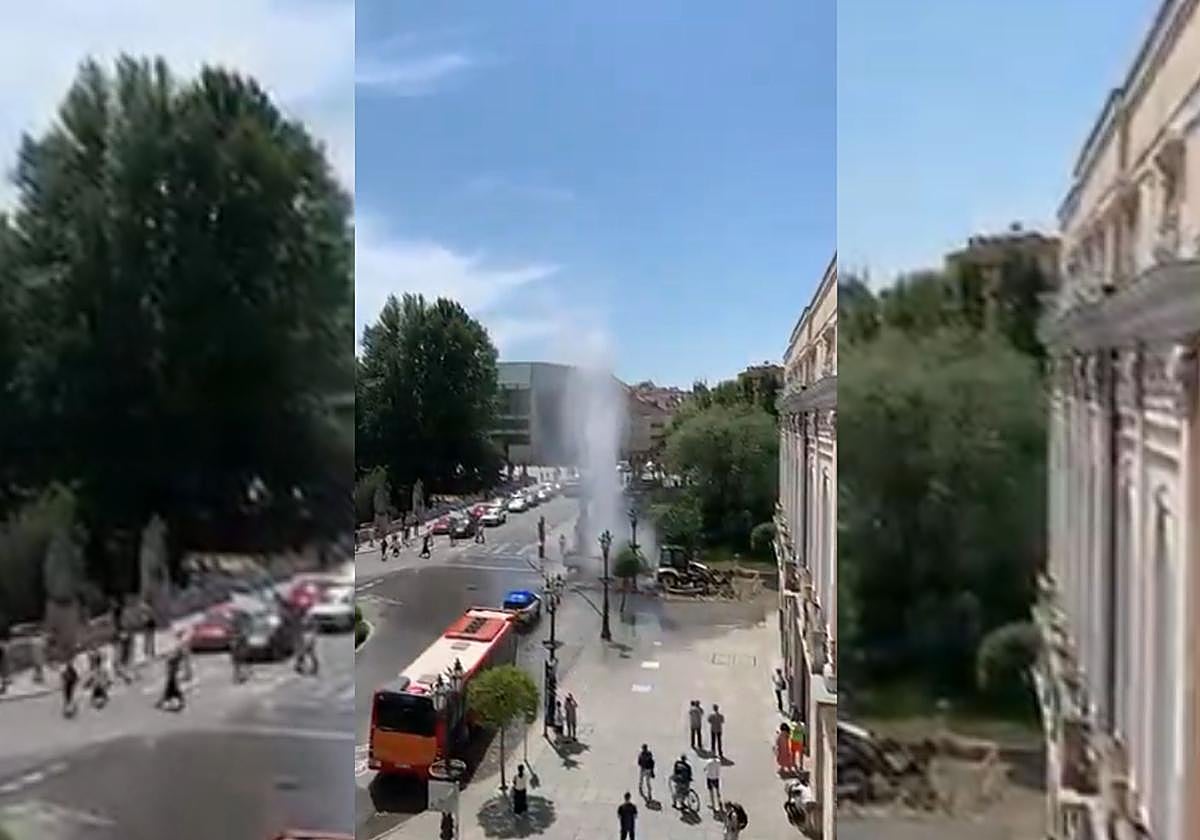 Un gran «géiser» sorprende a los vecinos en pleno centro de Burgos