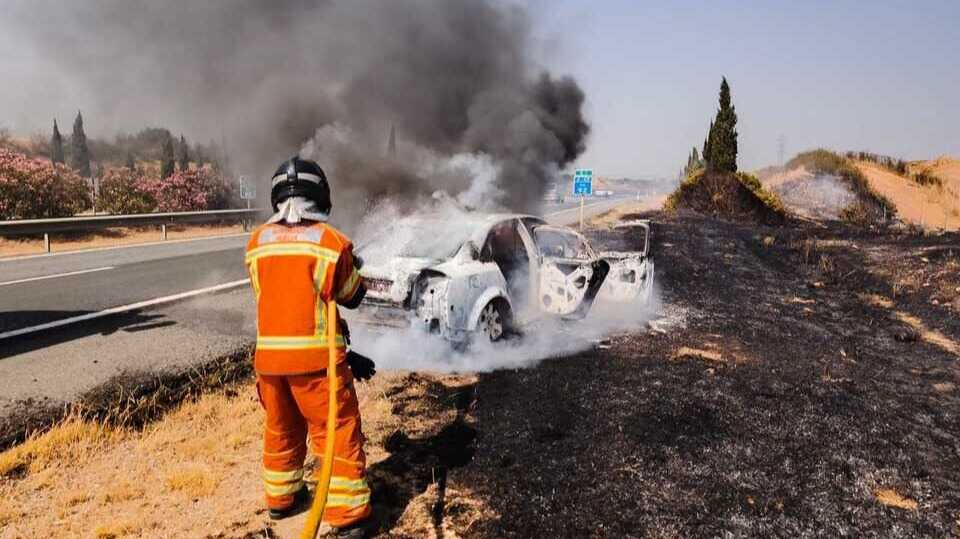 Arde un vehículo en la A-49 y el fuego se extiende a la vegetación