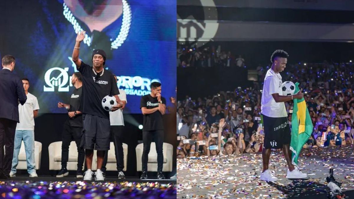Ronaldinho y Vinicius Jr, durante su participación en un evento promocional de Omegapro en Panamá.
