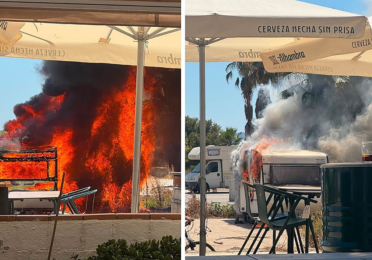 Susto en la playa de Sacaba: arde una autocaravana junto a un chiringuito