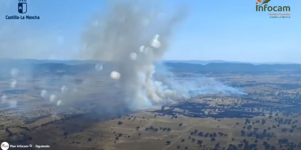 37 personas y 9 medios combaten incendio cerca de la carretera N-420 en Brazatortas y Almodóvar del Campo