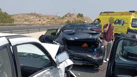 Cuatro heridos leves en un accidente múltiple en la A-7 a su paso por Murcia