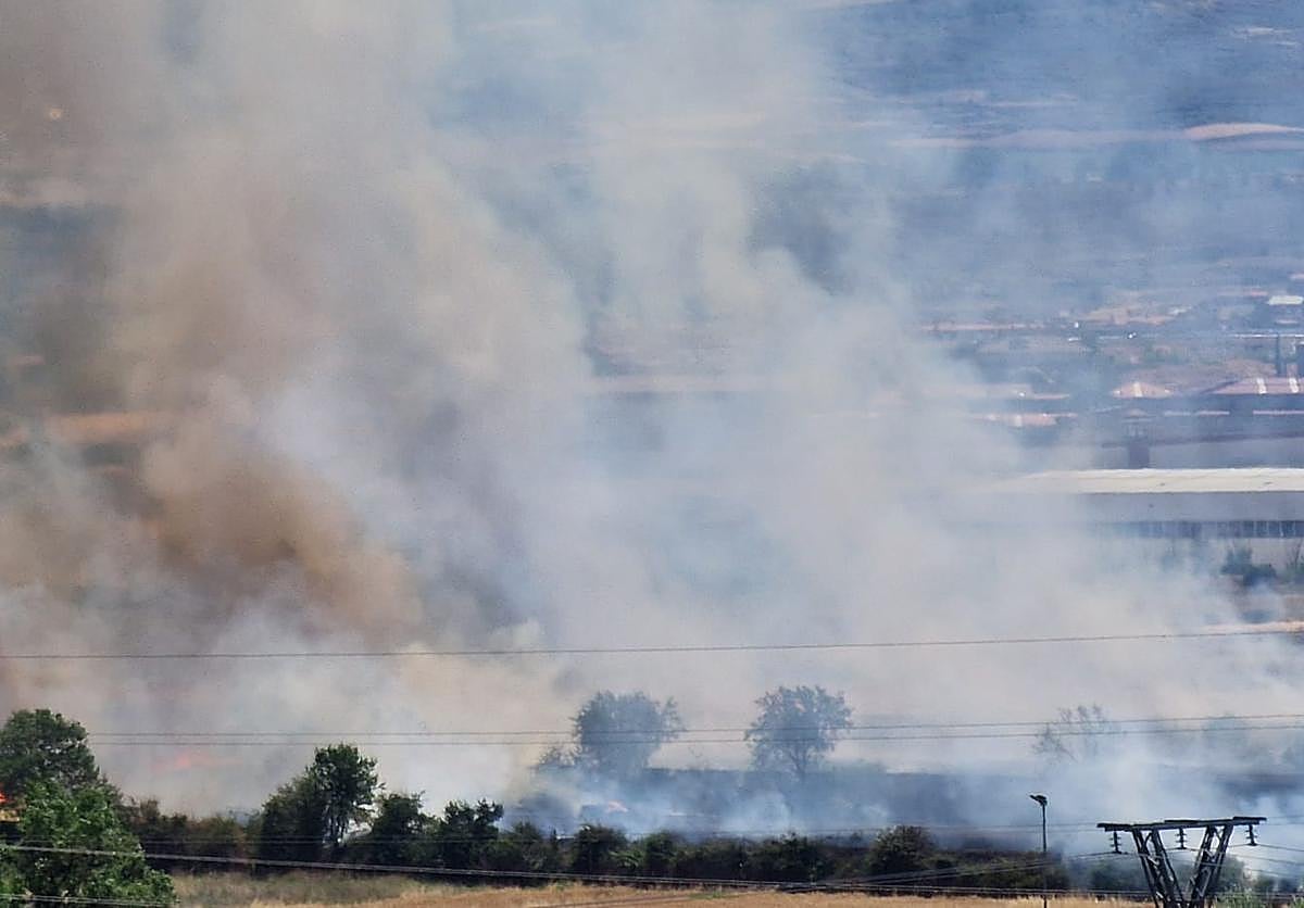 Fuerte incendio arrasa finca de cereal y matorral en las inmediaciones del camino de La Grajera