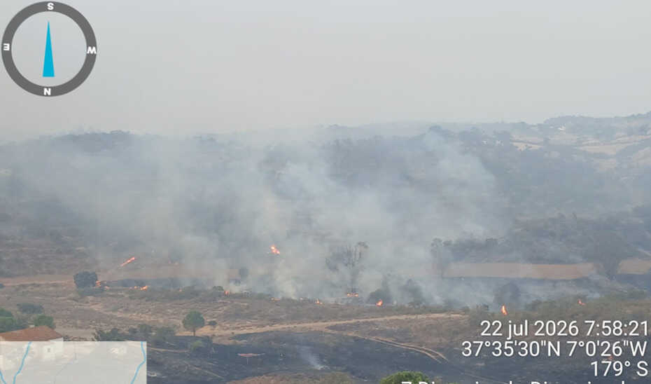 Intenso despliegue del Plan Infoca en El Cerro de Andévalo por incendio forestal en Huelva