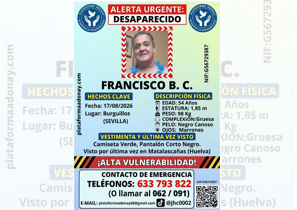 Buscan a un hombre de 54 años vecino de Burguillos desaparecido desde el lunes en Matalascañas