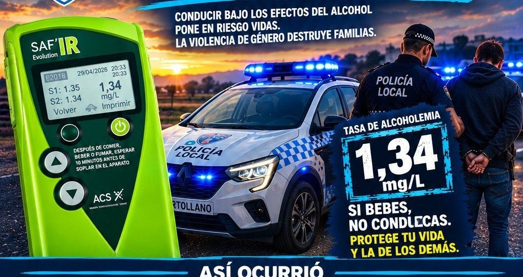 Detenido en Puertollano por provocar accidente de tráfico y superar tasa de alcohol permitida, además de ser acusado de violencia de género