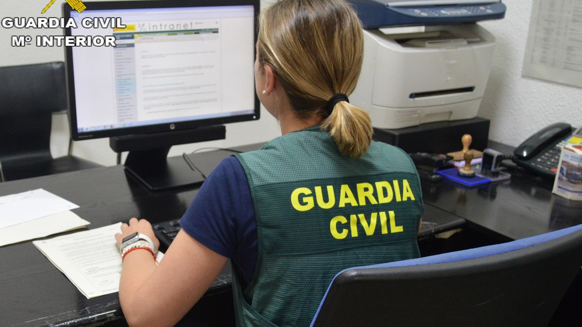 Una agente de la Guardia Civil, con un ordenador.