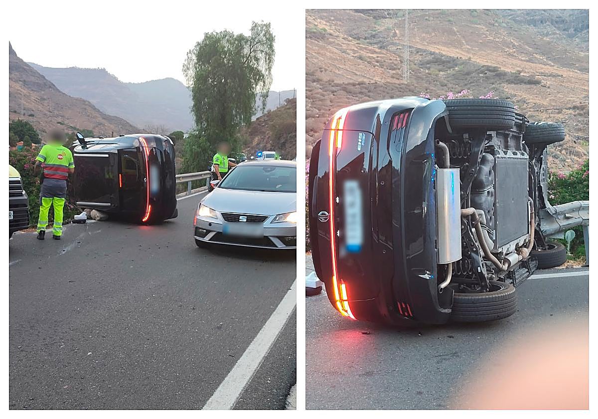Accidente en Mogán: una mujer herida tras volcar con su coche al esquivar un obstáculo